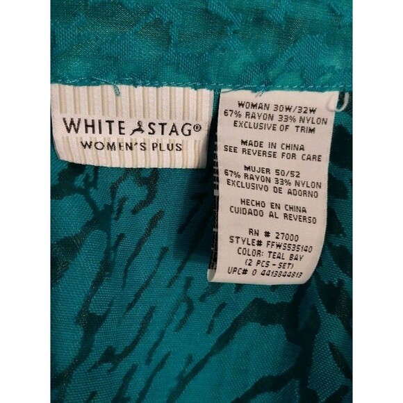White Stag Women’s Top Plus Sz 30W/32W Teal Sheer Button Up Animal Print Slits - Picture 6 of 7